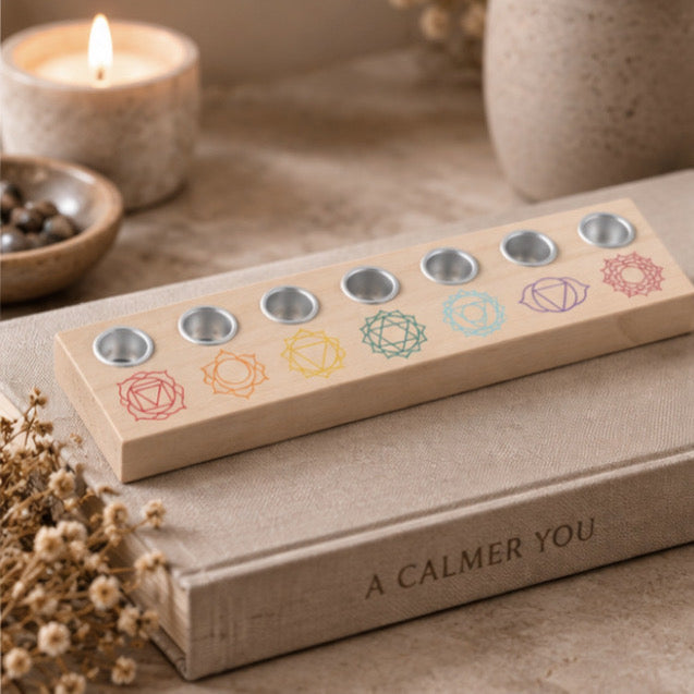 CHAKRA WOODEN ENERGY CANDLE HOLDER ♡