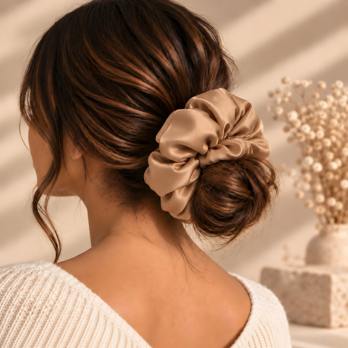 XXL OVERSIZED SATIN SCRUNCHIE - CARAMEL