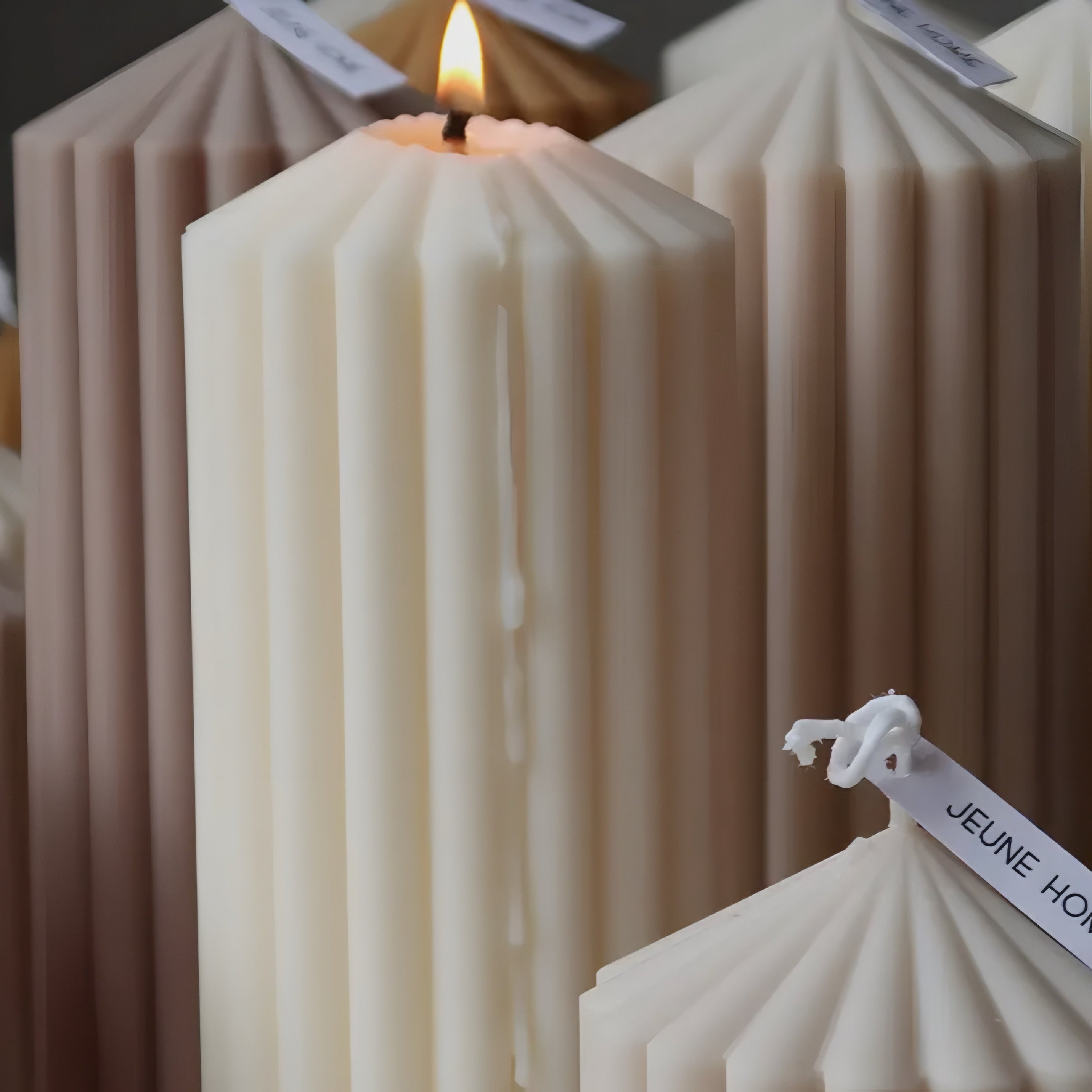 Cream Tall Ribbed Thick Soy Scented Candle 20x7cm