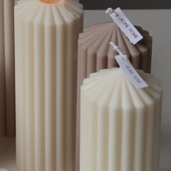 Beige Tall Ribbed Thick Soy Scented Candle 20x7cm