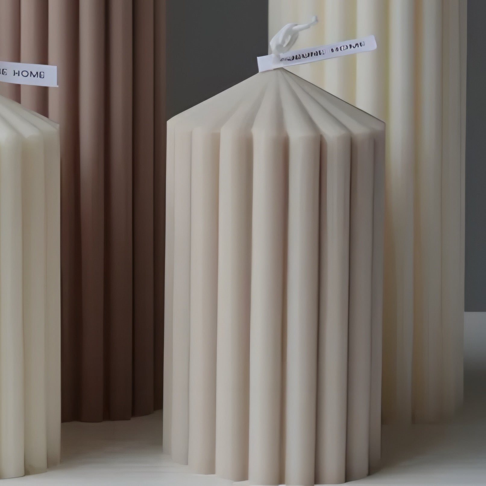 Beige Tall Ribbed Thick Soy Scented Candle 20x7cm