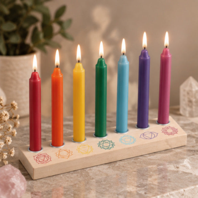 CHAKRA WOODEN ENERGY CANDLE HOLDER ♡