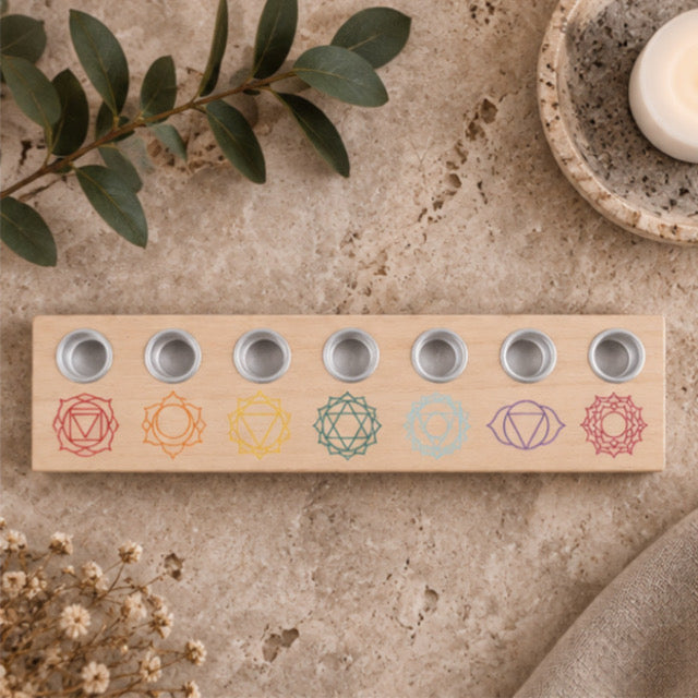 CHAKRA WOODEN ENERGY CANDLE HOLDER ♡