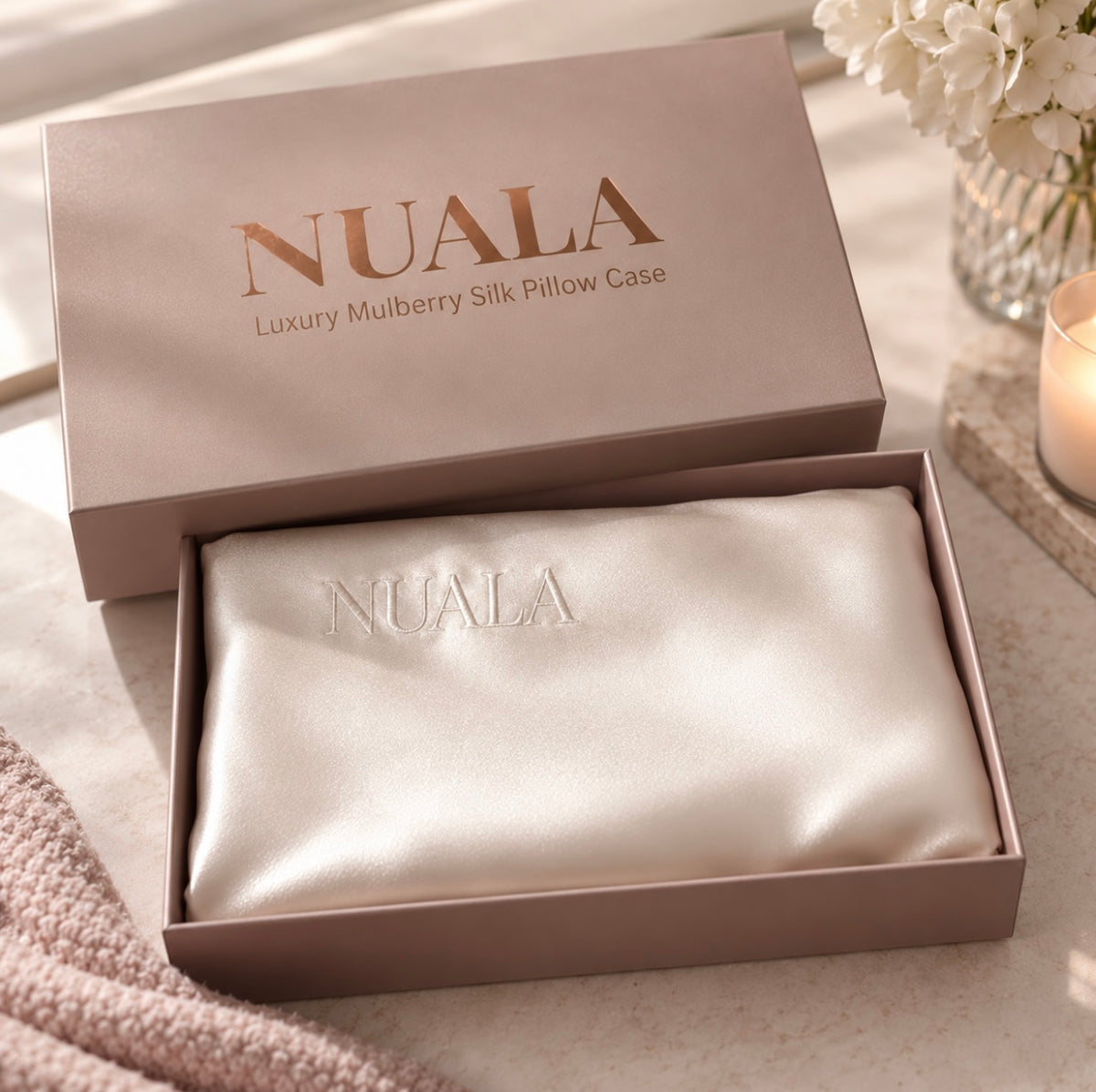 Nuala Luxury Mulberry Silk Pillowcase – White Orchid. Worth £59.99 | Special Price £44.99 | YOU SAVE £15