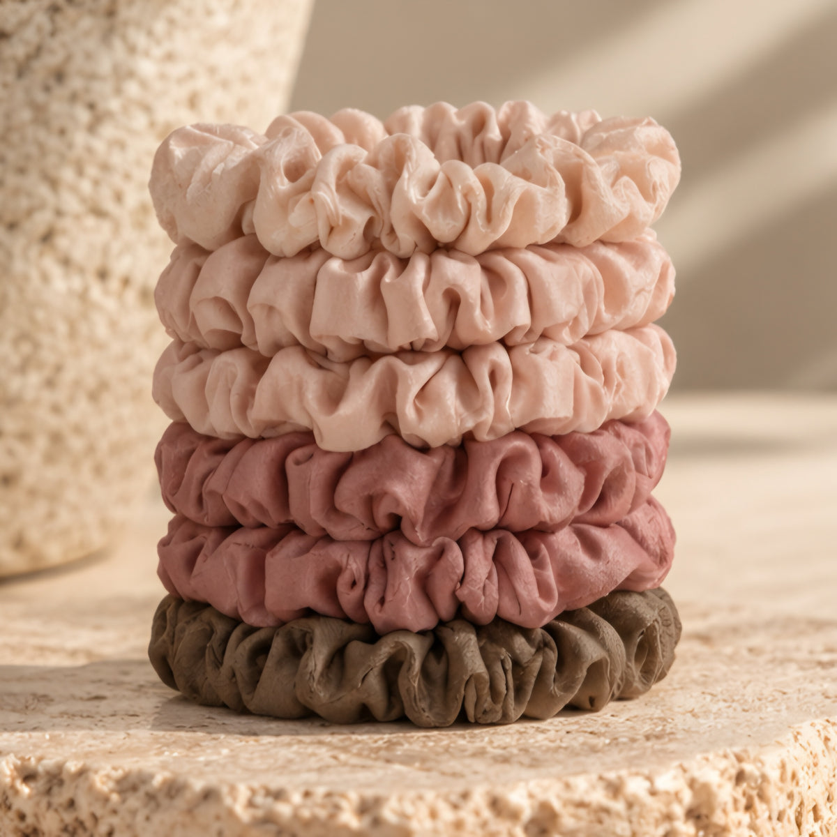 SMALL SATIN SCRUNCHIES - BLUSH NEUTRAL (set of 6)