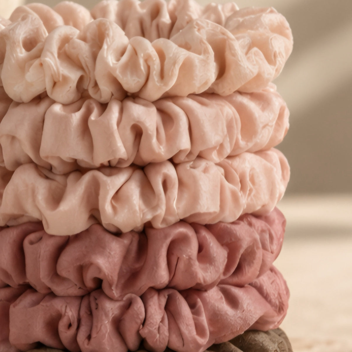 SMALL SATIN SCRUNCHIES - BLUSH NEUTRAL (set of 6)