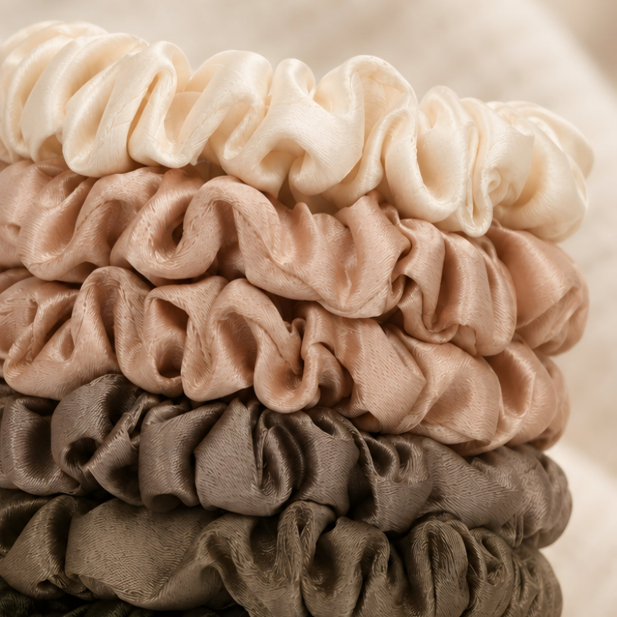 SMALL SATIN SCRUNCHIES - 
EARTH NEUTRALS