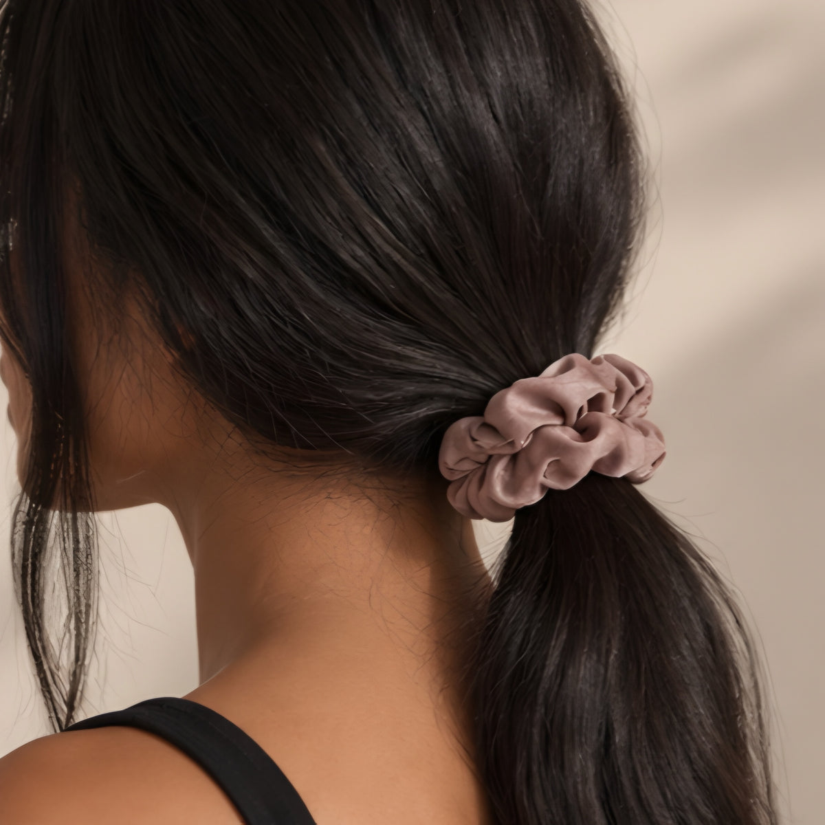 MEDIUM SATIN SCRUNCHIES - CHOCOLATE & NUDE X 5
