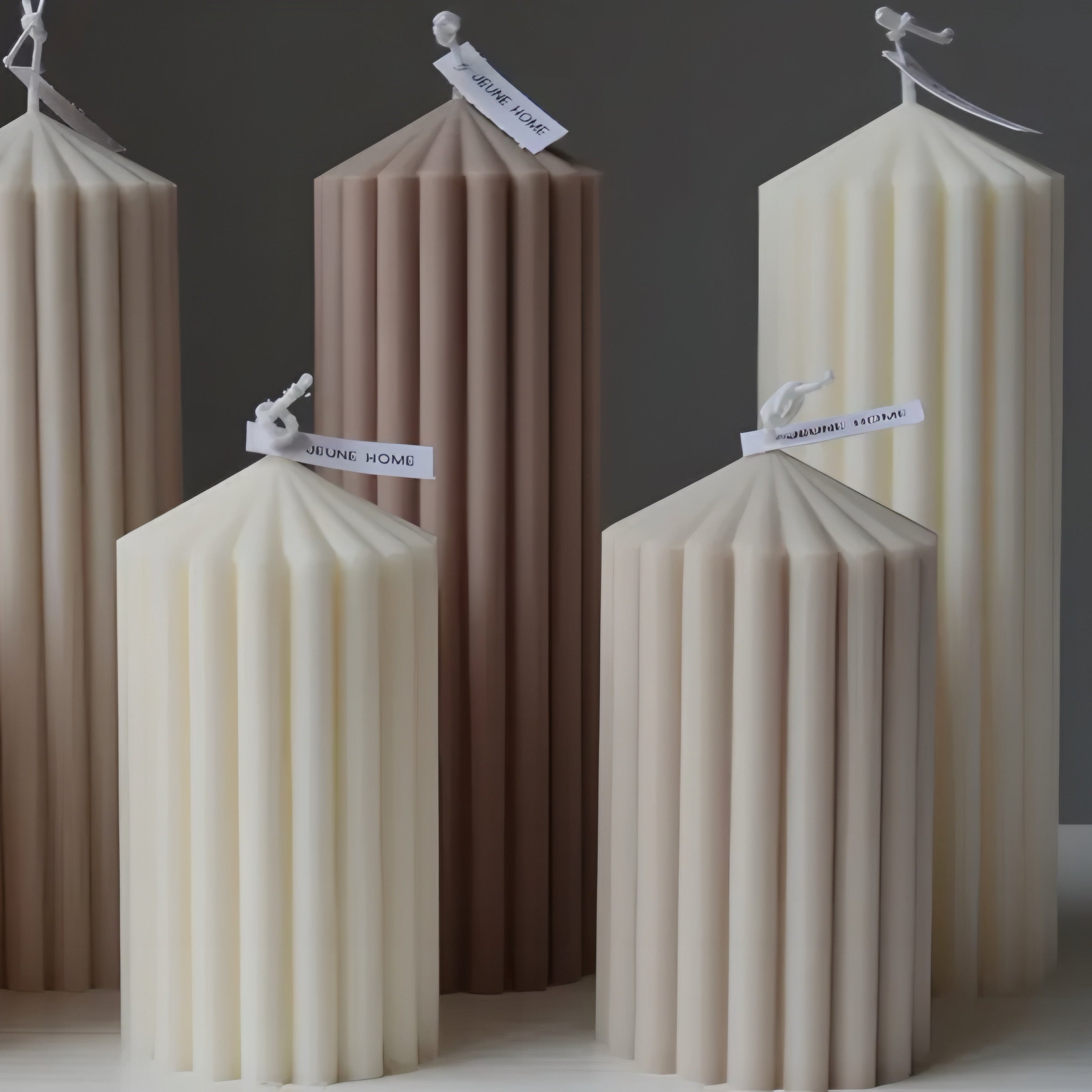 Taupe Tall Ribbed Thick Soy Scented Candle 20x7cm